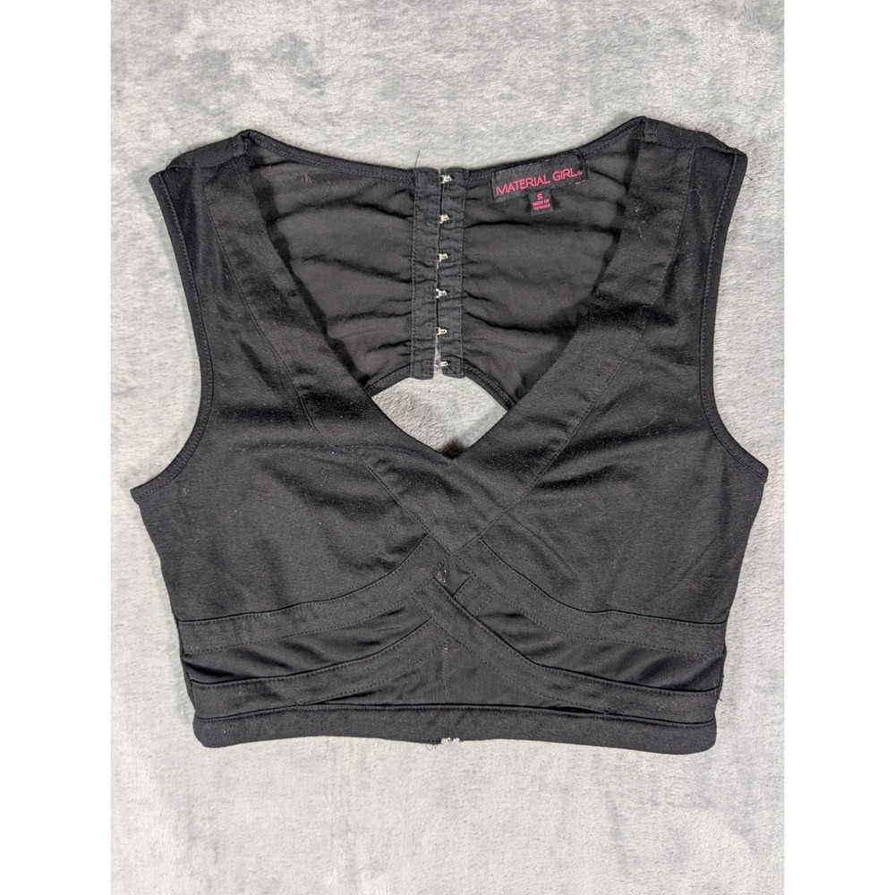 Material Girl Women Black Mesh Bandage Cutout Exposed Zipper Crop Top Size Small